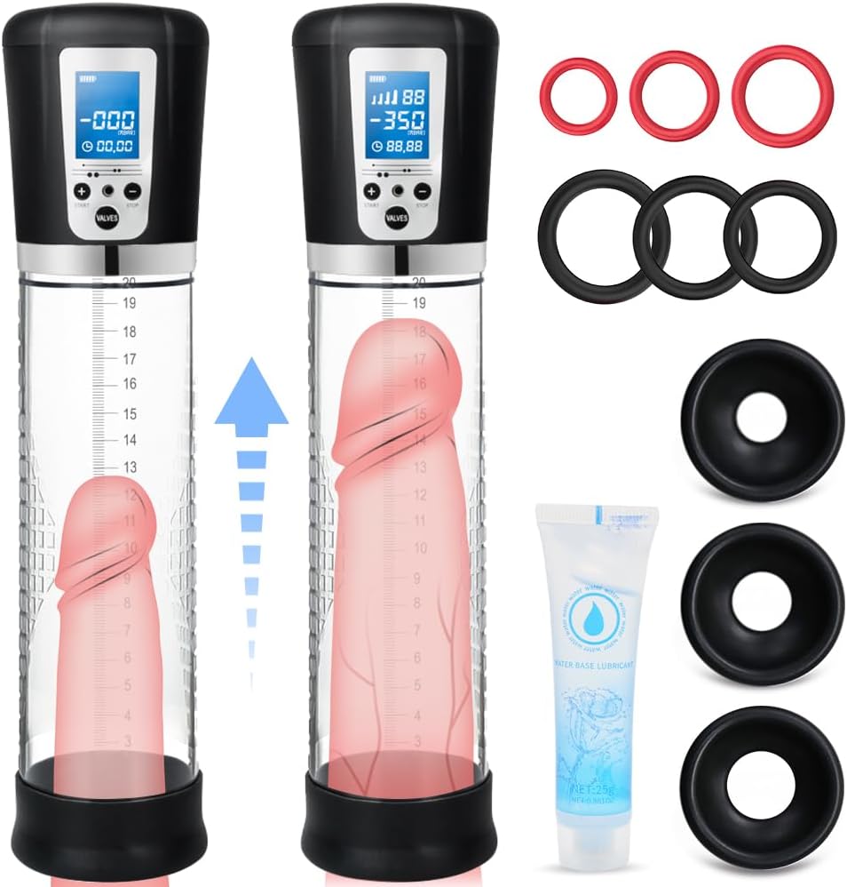 Male Penis Pump Sex Toys, Automatic Enlargers & Extend Pump for Men with LED Display, Adult Toys for Men Penis Entender Erection Pumps, Sex Toys - Pumps & Enlargers (6 Cock Rings)
